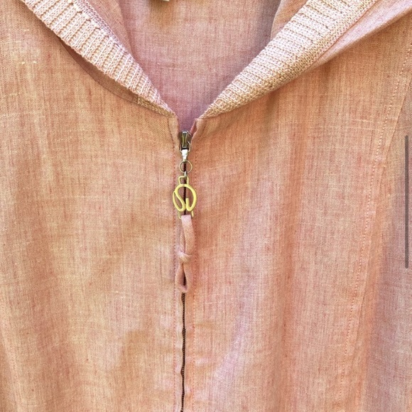 St. John Sport Linen zip-up hooded light pink textured woven knit trim Jacket S - Picture 3 of 8